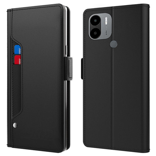 Uniqkart for Xiaomi Poco C51 4G PU Leather Stand Case Card Holder Phone Cover with Mirror - Black