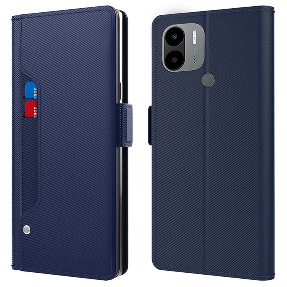 Uniqkart for Xiaomi Poco C51 4G PU Leather Stand Case Card Holder Phone Cover with Mirror - Blue