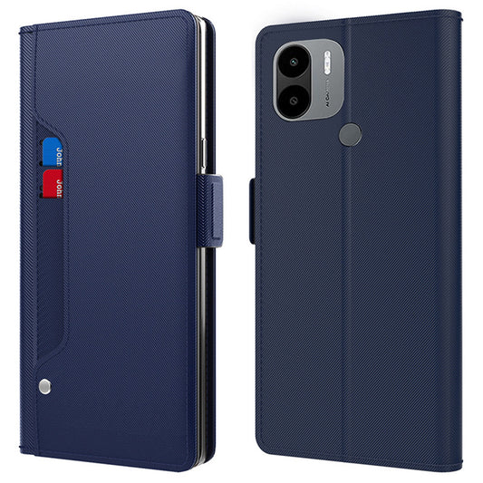 Uniqkart for Xiaomi Poco C51 4G PU Leather Stand Case Card Holder Phone Cover with Mirror - Blue