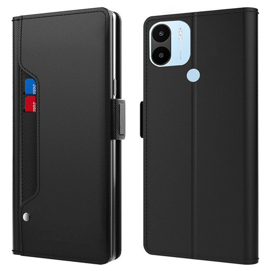 Uniqkart for Xiaomi Poco C50 / Redmi A1+ / A2+ Mirror Design PU Leather Stand Phone Case Card Slot Anti-drop Cover - Black