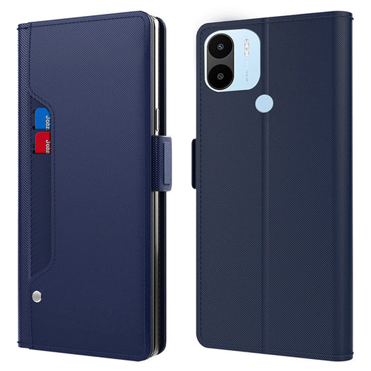 Uniqkart for Xiaomi Poco C50 / Redmi A1+ / A2+ Mirror Design PU Leather Stand Phone Case Card Slot Anti-drop Cover - Blue