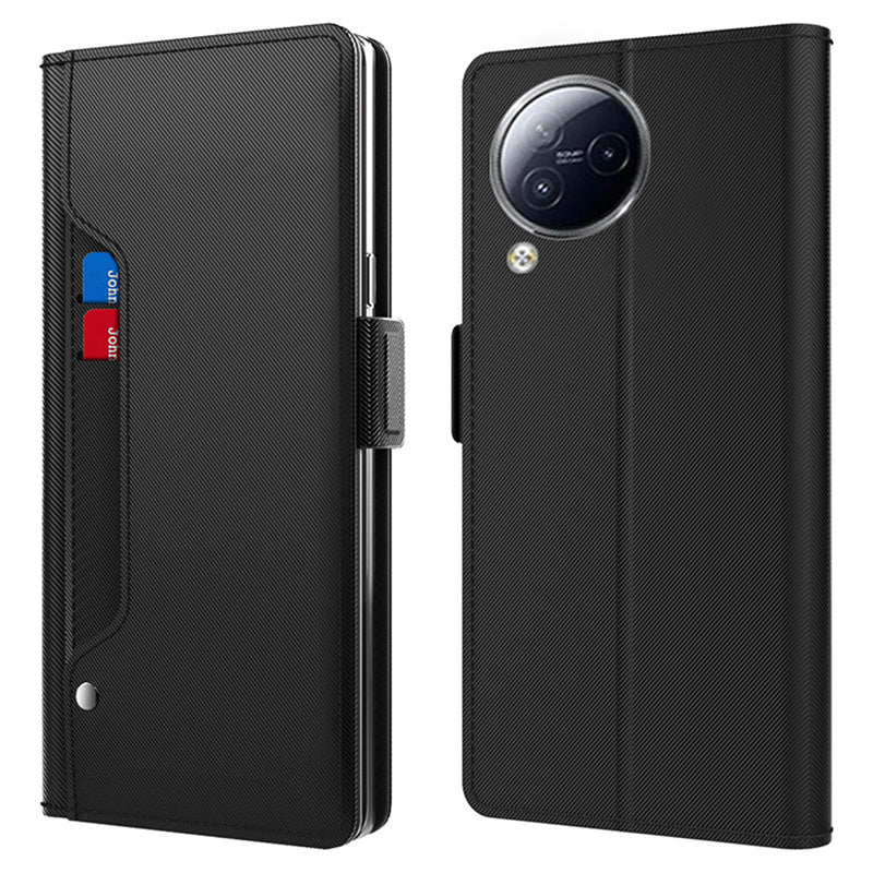 Mirror Design Phone Case for Xiaomi Civi 3 5G , TPU+PU Leather Card Holder Stand Cover - Black