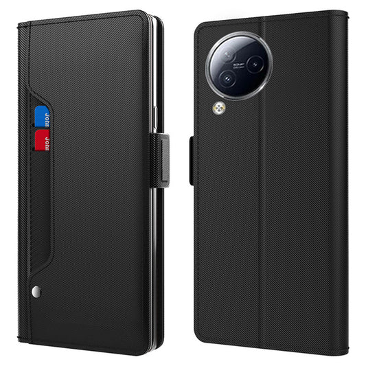 Mirror Design Phone Case for Xiaomi Civi 3 5G , TPU+PU Leather Card Holder Stand Cover - Black