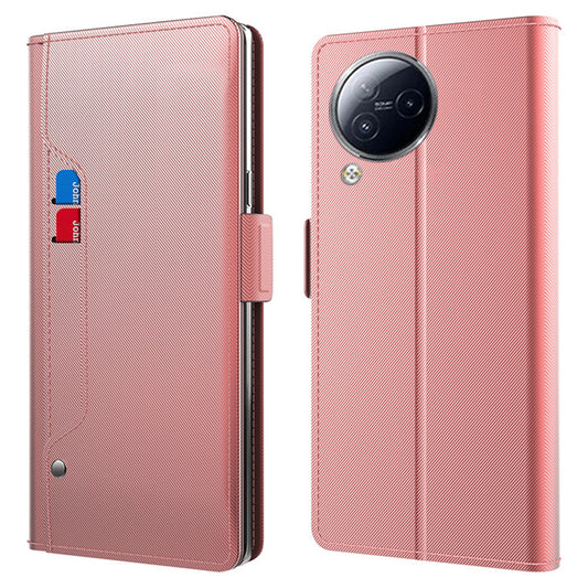 Mirror Design Phone Case for Xiaomi Civi 3 5G , TPU+PU Leather Card Holder Stand Cover - Rose Gold