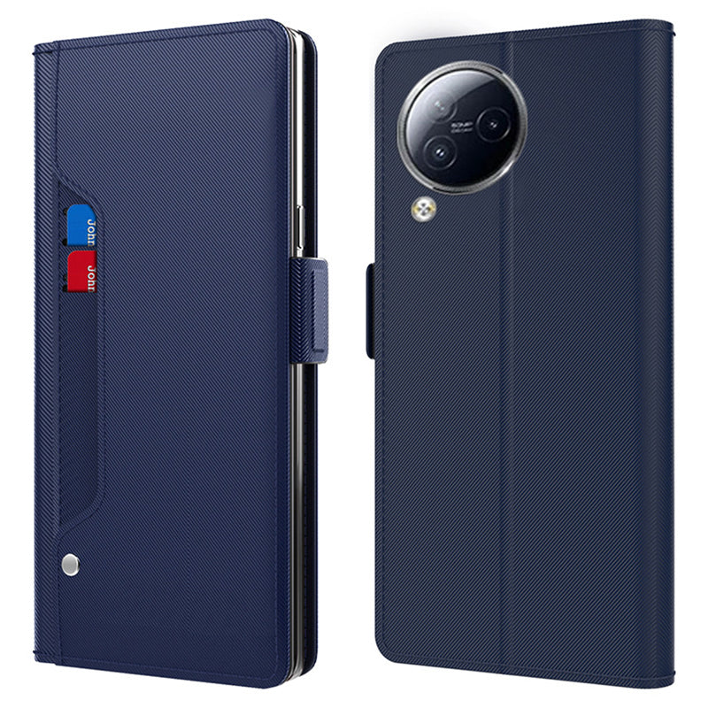 Mirror Design Phone Case for Xiaomi Civi 3 5G , TPU+PU Leather Card Holder Stand Cover - Blue