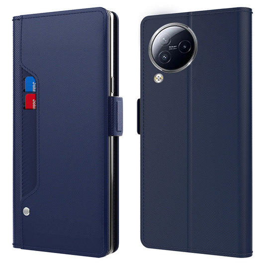 Mirror Design Phone Case for Xiaomi Civi 3 5G , TPU+PU Leather Card Holder Stand Cover - Blue