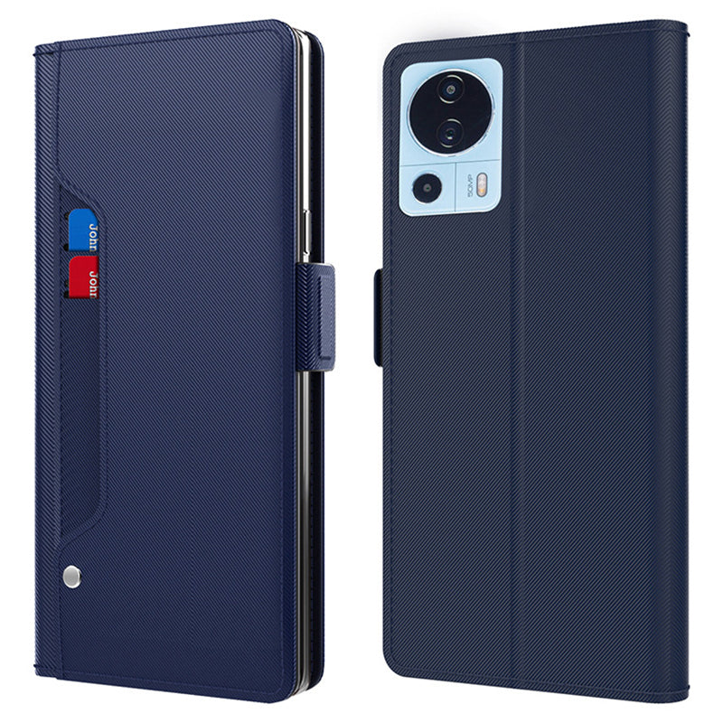 Magnetic Phone Shell for Xiaomi 13 Lite / Civi 2 5G , PU Leather Stand Case Mirror Design Card Holder Phone Cover - Blue