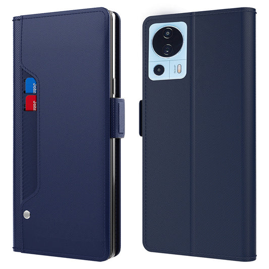 Magnetic Phone Shell for Xiaomi 13 Lite / Civi 2 5G , PU Leather Stand Case Mirror Design Card Holder Phone Cover - Blue