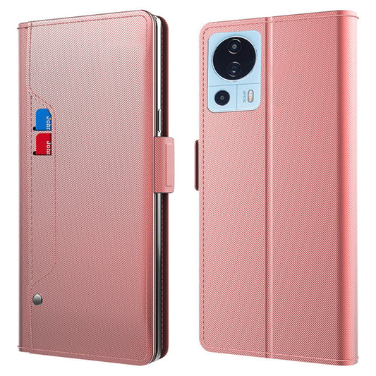 Magnetic Phone Shell for Xiaomi 13 Lite / Civi 2 5G , PU Leather Stand Case Mirror Design Card Holder Phone Cover - Rose Gold