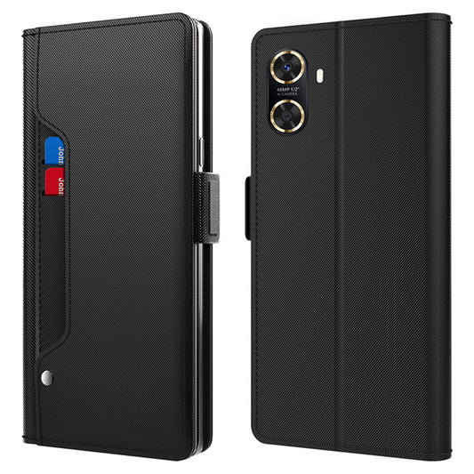 Flip Leather Phone Cover for Huawei Enjoy 60 , Phone Case Mirror Card Holder Anti-Scratch Stand Shell - Black
