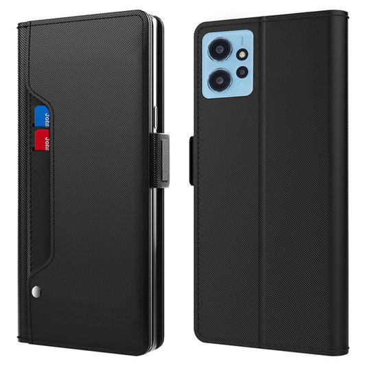 Silky Feeling Leather Case For Xiaomi Redmi Note 12 4G , Phone Stand Built-in Mirror Card Holder Shell Cover - Black