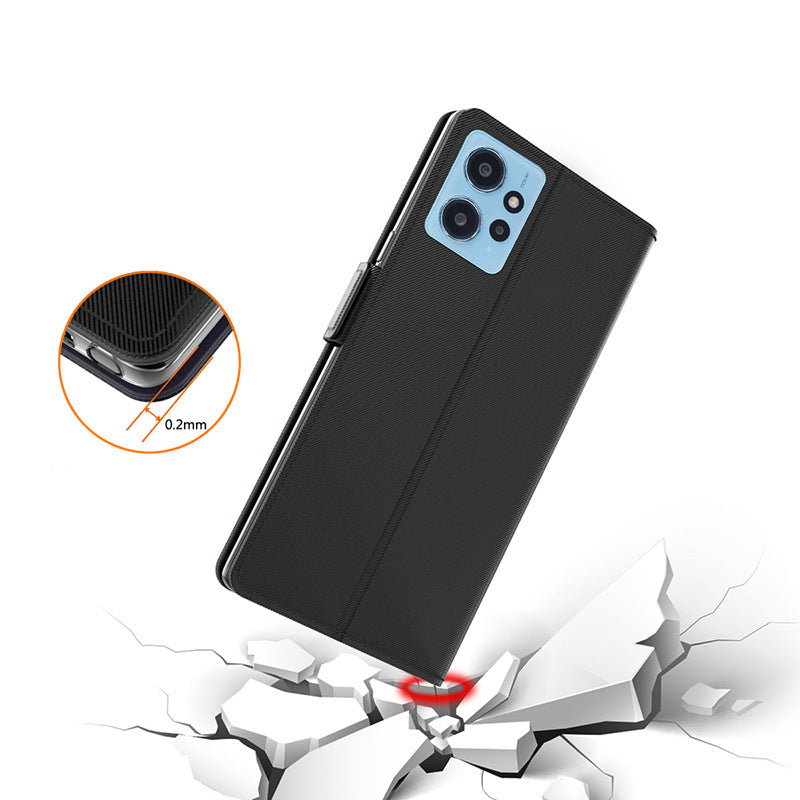 Silky Feeling Leather Case For Xiaomi Redmi Note 12 4G , Phone Stand Built-in Mirror Card Holder Shell Cover - Black