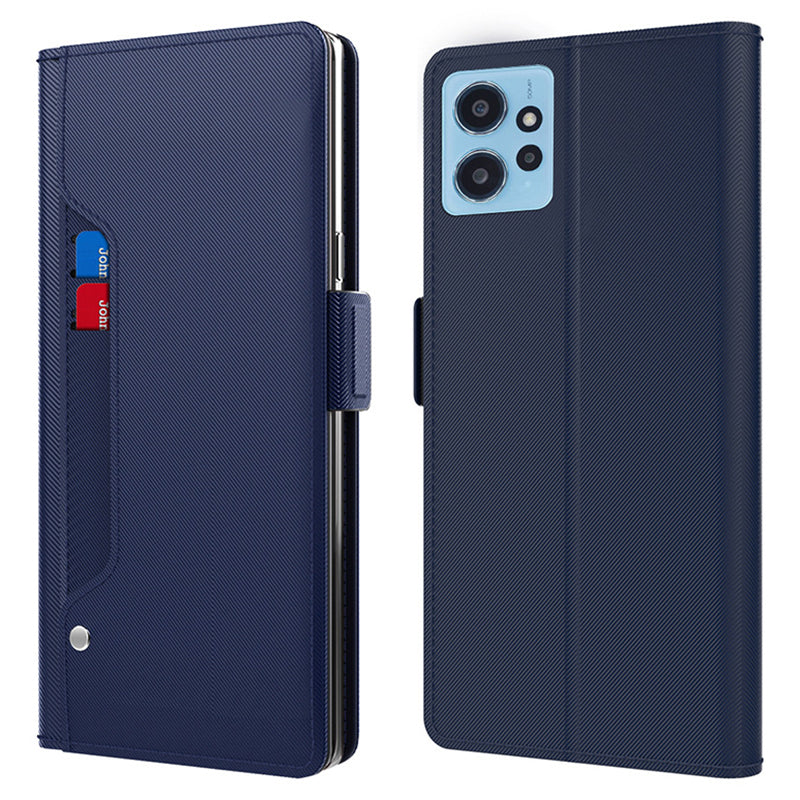 Silky Feeling Leather Case For Xiaomi Redmi Note 12 4G , Phone Stand Built-in Mirror Card Holder Shell Cover - Blue