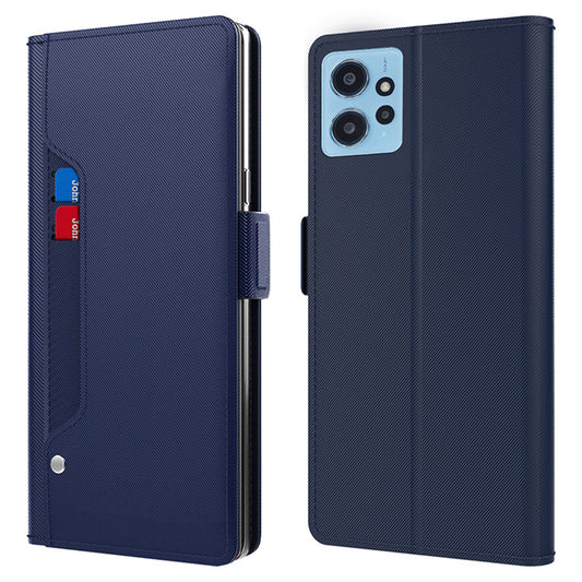 Silky Feeling Leather Case For Xiaomi Redmi Note 12 4G , Phone Stand Built-in Mirror Card Holder Shell Cover - Blue