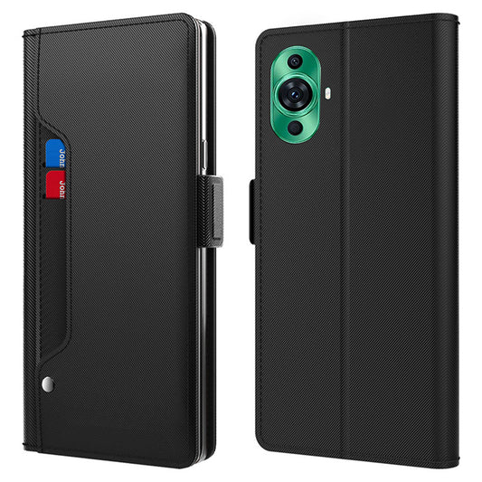 Uniqkart for Huawei nova 11 Ultra / nova 11 Pro PU Leather Phone Case Mirror Card Holder Mobile Phone Stand Cover - Black