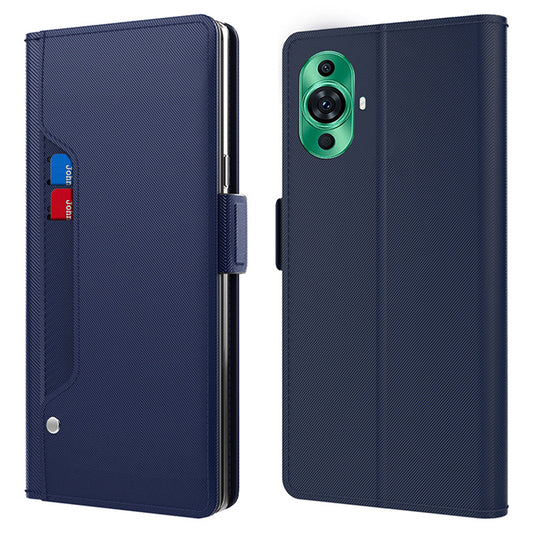 Uniqkart for Huawei nova 11 Ultra / nova 11 Pro PU Leather Phone Case Mirror Card Holder Mobile Phone Stand Cover - Blue
