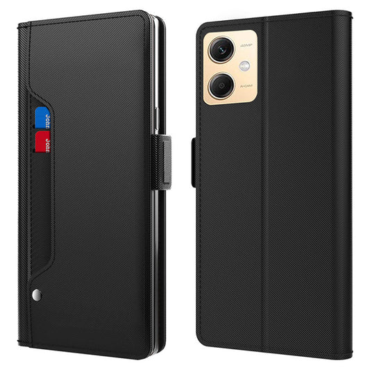 Uniqkart for Xiaomi Redmi Note 12R Pro 5G Slim-Fit Mirror Design Cell Phone Cover Card Holder Leather Stand Case - Black
