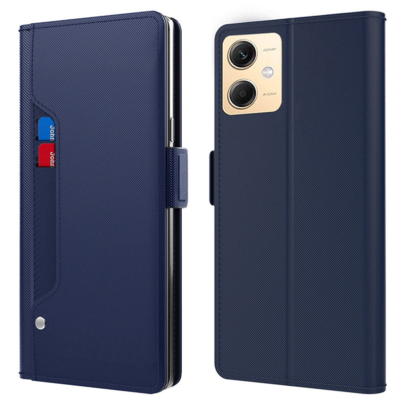 Uniqkart for Xiaomi Redmi Note 12R Pro 5G Slim-Fit Mirror Design Cell Phone Cover Card Holder Leather Stand Case - Blue