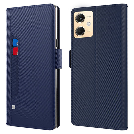 Uniqkart for Xiaomi Redmi Note 12R Pro 5G Slim-Fit Mirror Design Cell Phone Cover Card Holder Leather Stand Case - Blue