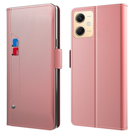 Uniqkart for Xiaomi Redmi Note 12R Pro 5G Slim-Fit Mirror Design Cell Phone Cover Card Holder Leather Stand Case - Rose Gold