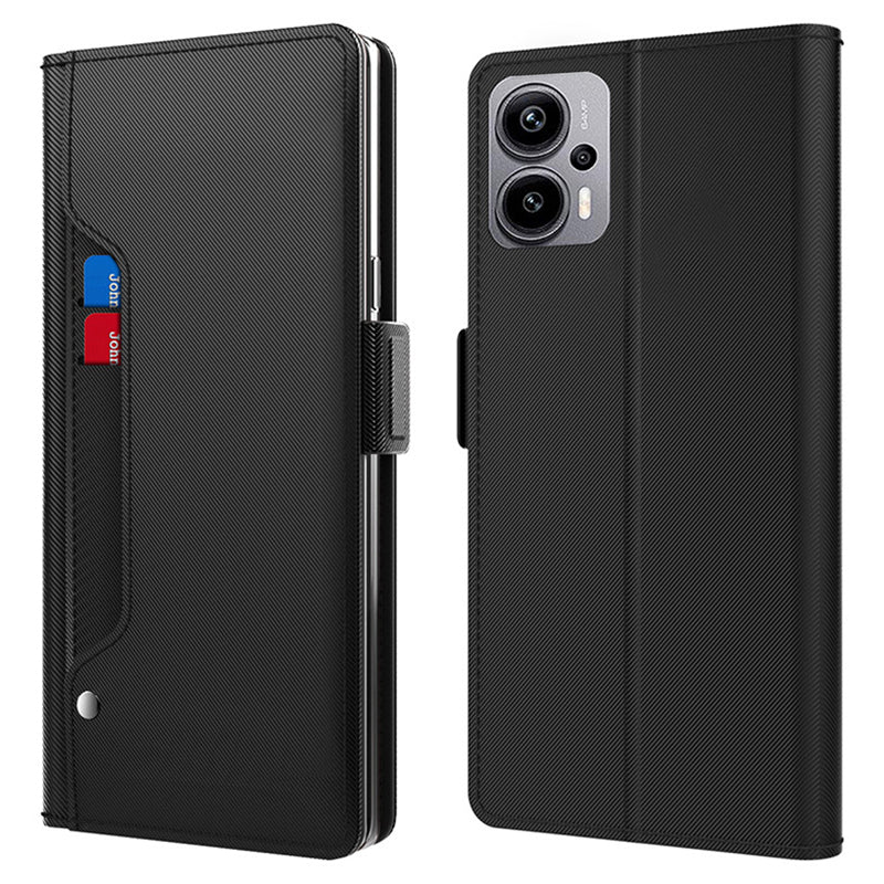 for Xiaomi Redmi Note 12T Pro 5G / Note 11T Pro 5G / Note 11T Pro+ 5G / K50i 5G / Poco X4 GT 5G Leather Phone Case Mirror Card Holder Stand Cover - Black