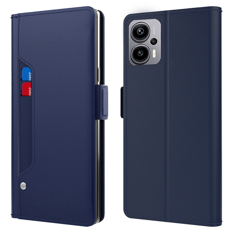 for Xiaomi Redmi Note 12T Pro 5G / Note 11T Pro 5G / Note 11T Pro+ 5G / K50i 5G / Poco X4 GT 5G Leather Phone Case Mirror Card Holder Stand Cover - Blue