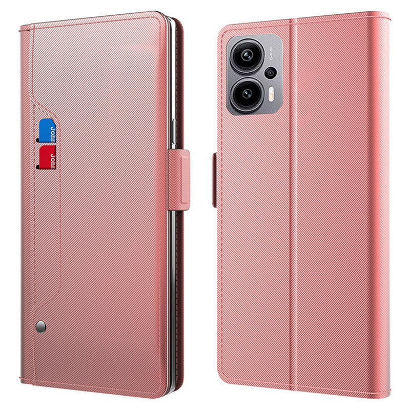 for Xiaomi Redmi Note 12T Pro 5G / Note 11T Pro 5G / Note 11T Pro+ 5G / K50i 5G / Poco X4 GT 5G Leather Phone Case Mirror Card Holder Stand Cover - Rose Gold