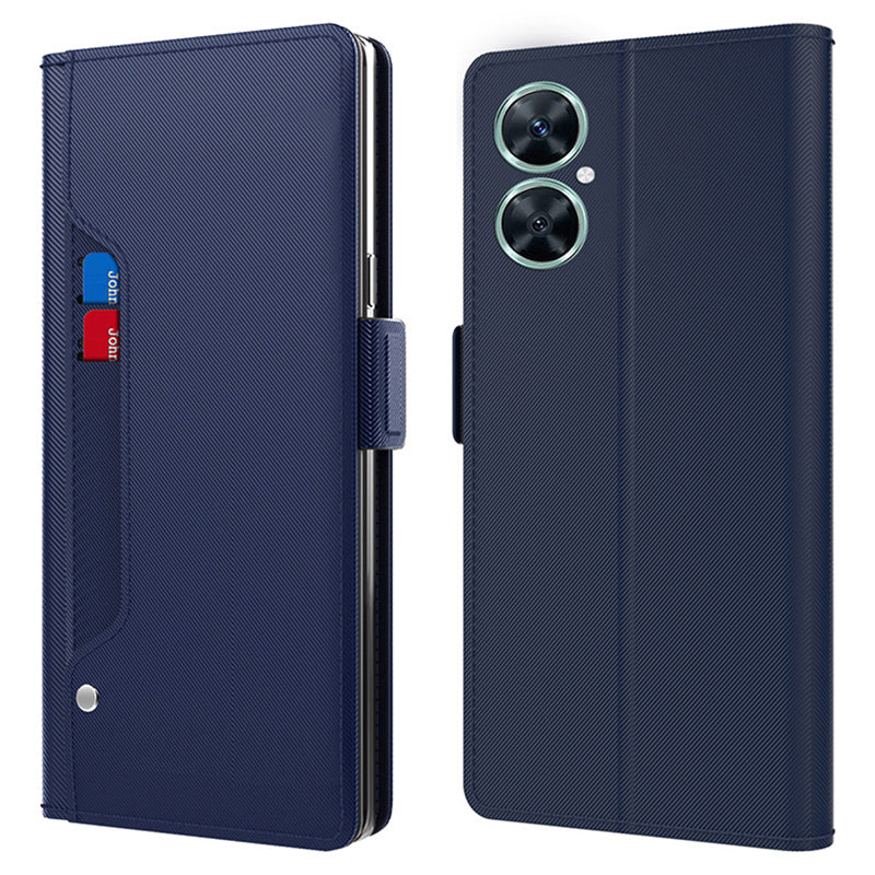 Uniqkart for Huawei Nova 11i Anti-scratch Card Holder Phone Cover PU Leather Stand Case Mirror Design Phone Shell - Blue