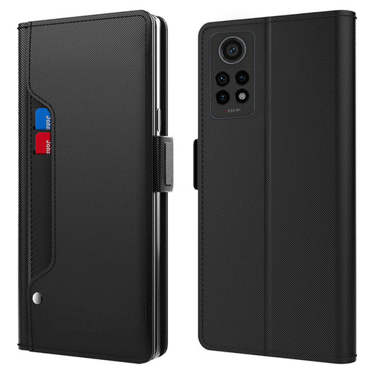 Uniqkart for Xiaomi Redmi Note 12 Pro 4G / Redmi Note 11 Pro 4G (MediaTek) / 5G (Qualcomm) PU Leather Stand Case with Mirror Design Card Holder - Black