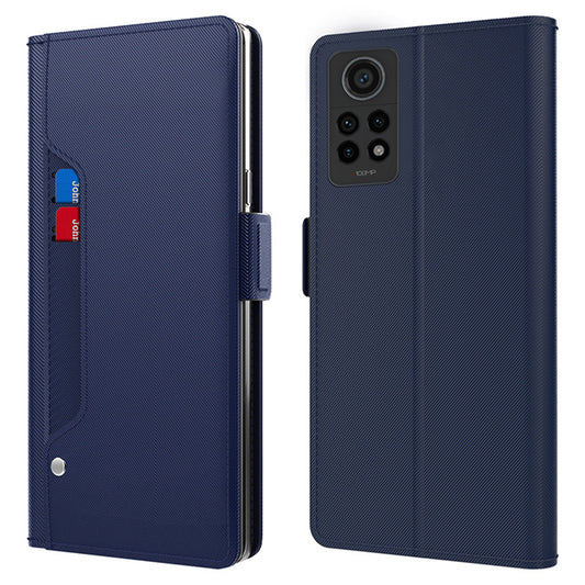 Uniqkart for Xiaomi Redmi Note 12 Pro 4G / Redmi Note 11 Pro 4G (MediaTek) / 5G (Qualcomm) PU Leather Stand Case with Mirror Design Card Holder - Blue