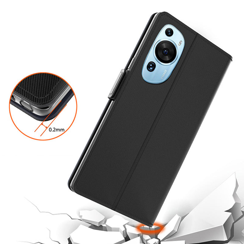 Uniqkart for Huawei P60 Art Makeup Mirror Leather Cell Phone Case Card Holder Cell Phone Stand Cover - Black