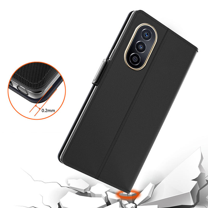Built-in Mirror Phone Case for Huawei nova Y71 4G , Card Holder Phone Stand Cover Leather Shell - Black