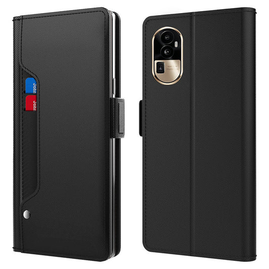 Uniqkart for Oppo Reno10 Pro+ 5G Lightweight PU Leather Phone Case Card Holder Mirror Phone Stand Cover - Black