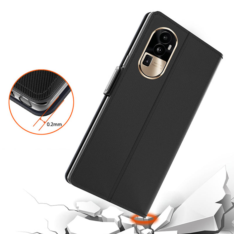 Uniqkart for Oppo Reno10 Pro+ 5G Lightweight PU Leather Phone Case Card Holder Mirror Phone Stand Cover - Black