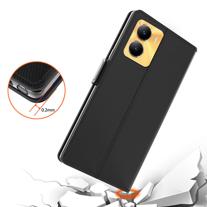 Uniqkart for vivo Y56 5G Slim-Fit Cell Phone Case Mirror Card Holder Leather Mobile Phone Stand Cover - Black
