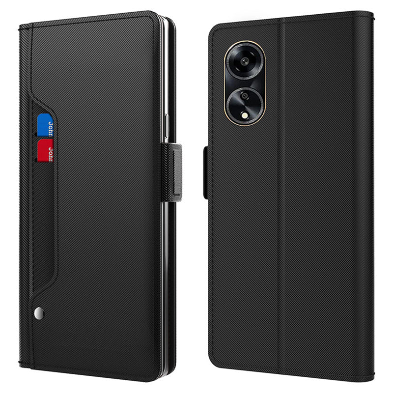 Uniqkart for Oppo A1 5G Flip Design PU Leather Phone Shell Anti-Scratch Cell Phone Case Mirror Card Holder Supporting Stand Cover - Black