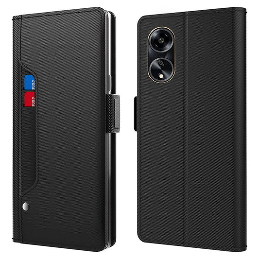 Uniqkart for Oppo A1 5G Flip Design PU Leather Phone Shell Anti-Scratch Cell Phone Case Mirror Card Holder Supporting Stand Cover - Black