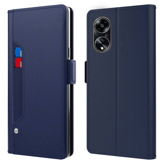Uniqkart for Oppo A1 5G Flip Design PU Leather Phone Shell Anti-Scratch Cell Phone Case Mirror Card Holder Supporting Stand Cover - Blue