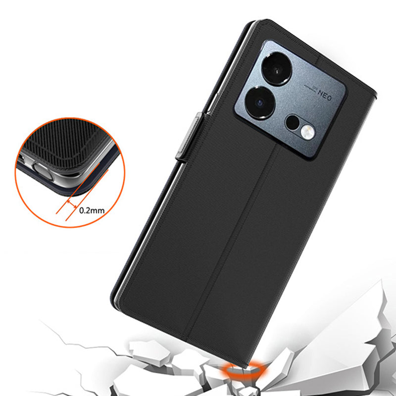 Uniqkart for vivo iQOO Neo8 5G Built-in Mirror Phone Cover Ultra-thin PU Leather Card Holder Magnetic Phone Case - Black