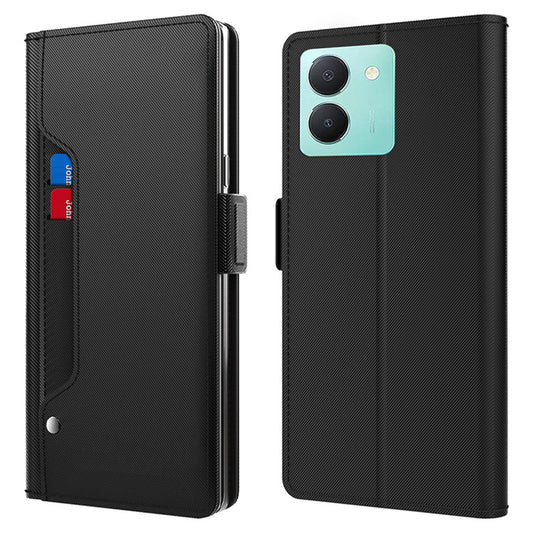 Uniqkart for vivo Y36 4G / 5G Mirror Design Magnetic Flip Case Card Holder Dustproof PU Leather + TPU Phone Stand Cover - Black