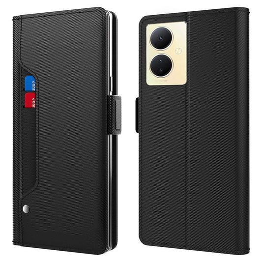 Uniqkart for vivo V29 Lite 5G Slim-Fit Phone Stand Case Card Holder Cell Phone Cover Mirror Design PU Leather Shell - Black