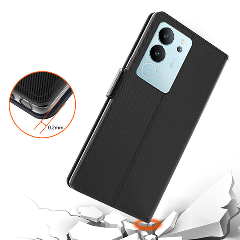 Uniqkart for vivo S17 Pro 5G Card Slot Cell Phone Cover PU Leather + TPU Supporting Stand Case with Mirror - Black