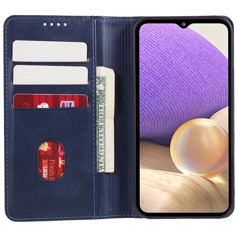Uniqkart for Samsung Galaxy A25 5G Wallet Calf Texture Phone Case Shockproof PU Leather Shell Flip Stand Cover - Blue