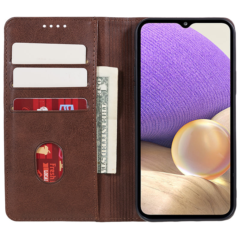 Uniqkart for Samsung Galaxy A25 5G Wallet Calf Texture Phone Case Shockproof PU Leather Shell Flip Stand Cover - Brown