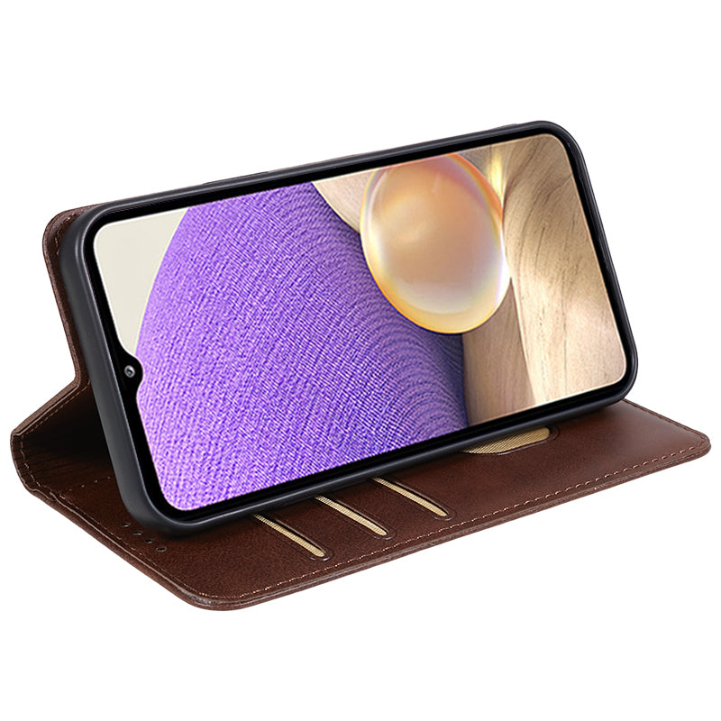 Uniqkart for Samsung Galaxy A25 5G Wallet Calf Texture Phone Case Shockproof PU Leather Shell Flip Stand Cover - Brown