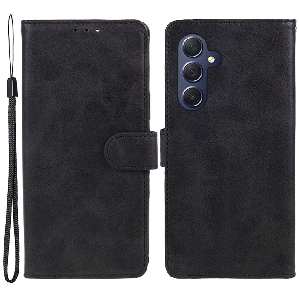 Uniqkart for Samsung Galaxy A25 5G Anti-Scratch Flip Stand PU Leather Cover Wallet Calf Texture Phone Case - Black