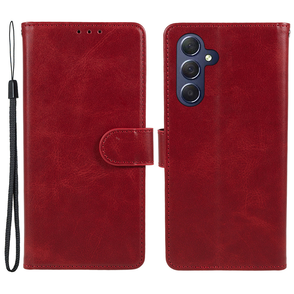 Uniqkart for Samsung Galaxy A25 5G Anti-Scratch Flip Stand PU Leather Cover Wallet Calf Texture Phone Case - Red