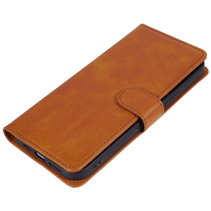 Uniqkart for Samsung Galaxy A25 5G Anti-Scratch Flip Stand PU Leather Cover Wallet Calf Texture Phone Case - Khaki