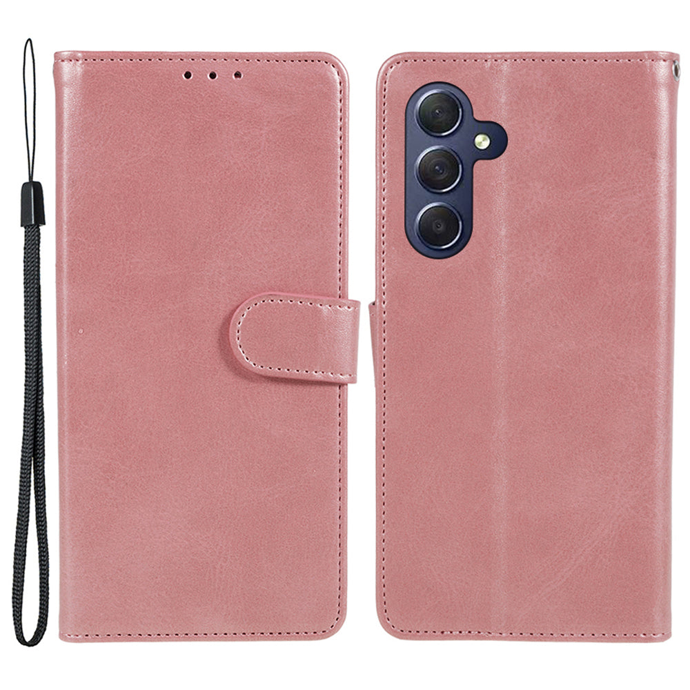 Uniqkart for Samsung Galaxy A25 5G Anti-Scratch Flip Stand PU Leather Cover Wallet Calf Texture Phone Case - Rose Gold