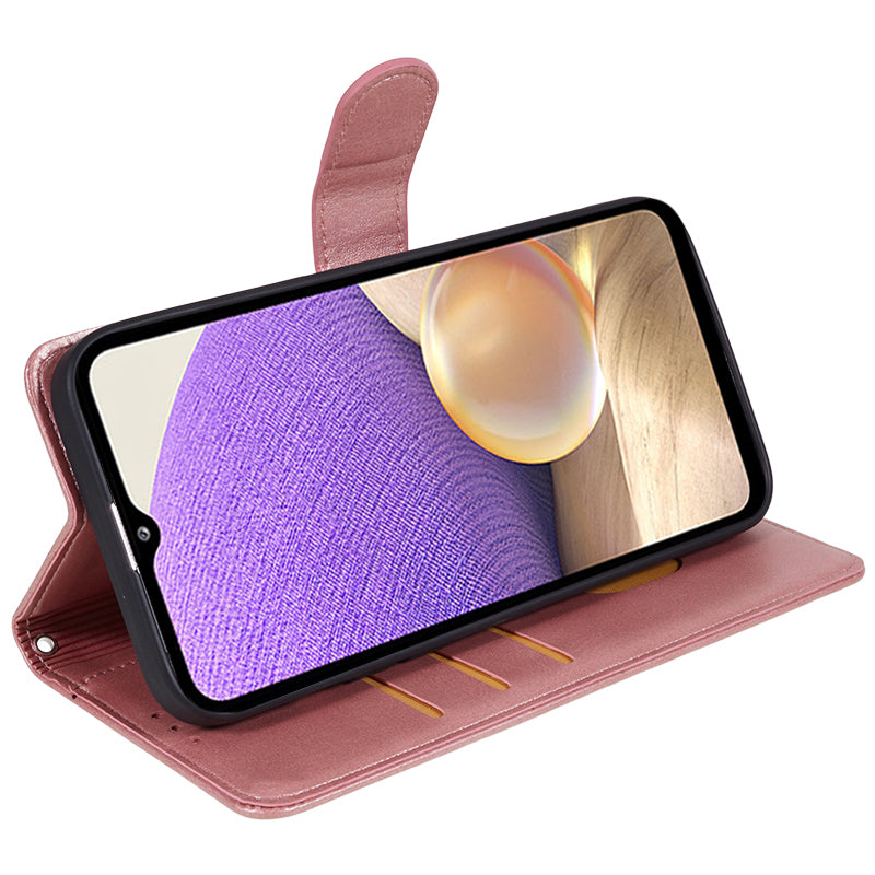 Uniqkart for Samsung Galaxy A25 5G Anti-Scratch Flip Stand PU Leather Cover Wallet Calf Texture Phone Case - Rose Gold